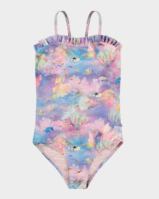 Girl's Nakia Ruffle-Trim One-Piece Swimsuit, Size 2-7